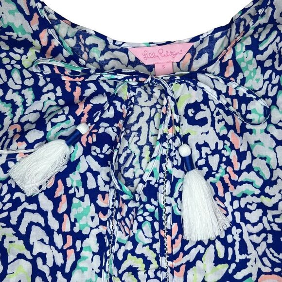 Lilly Pulitzer Kahli Blue Grotto Bell Sleeve Top Size Small ML-114 - Picture 8 of 12